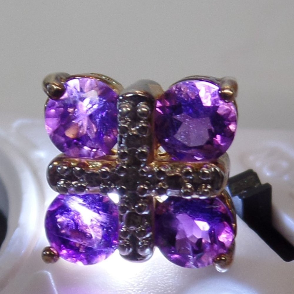 PAJ BB (Stamped) Ear Rings Purple Stones Gold Post Small Squares  3.1 Grams